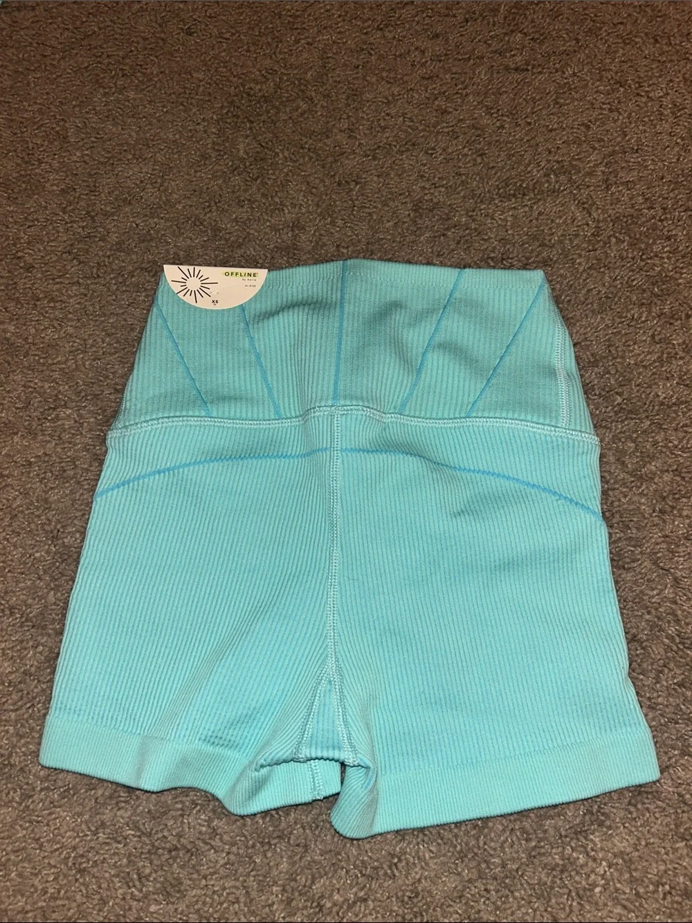 aerie Ribbed High-Waist Athletic Shorts in Aqua
